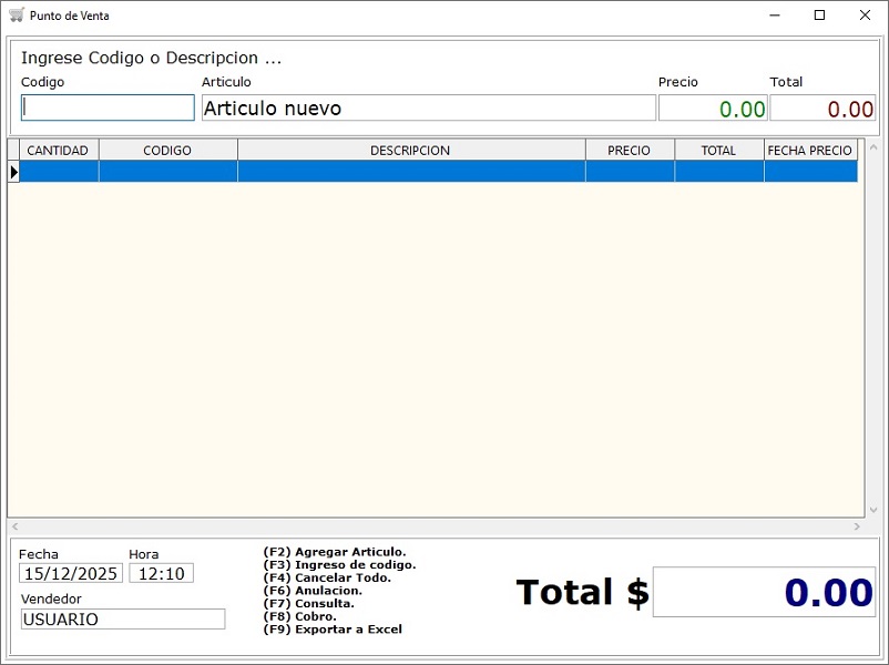 Módulo de ventas del sistema UBIN POS